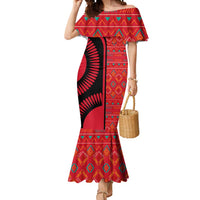 Malawi Patterns Mermaid Dress Blended with Flag Colors & National Emblem - Cultural Fusion Design