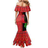Malawi Patterns Mermaid Dress Blended with Flag Colors & National Emblem - Cultural Fusion Design