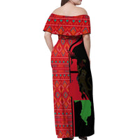 Malawi Patterns Off Shoulder Maxi Dress Blended with Flag Colors & National Emblem - Cultural Fusion Design