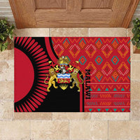 Malawi Patterns Rubber Doormat Blended with Flag Colors & National Emblem - Cultural Fusion Design