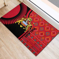 Malawi Patterns Rubber Doormat Blended with Flag Colors & National Emblem - Cultural Fusion Design