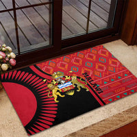 Malawi Patterns Rubber Doormat Blended with Flag Colors & National Emblem - Cultural Fusion Design