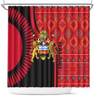 Malawi Patterns Shower Curtain Blended with Flag Colors & National Emblem - Cultural Fusion Design