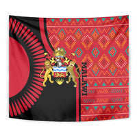 Malawi Patterns Tapestry Blended with Flag Colors & National Emblem - Cultural Fusion Design