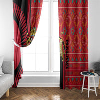 Malawi Patterns Window Curtain Blended with Flag Colors & National Emblem - Cultural Fusion Design