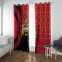 Malawi Patterns Window Curtain Blended with Flag Colors & National Emblem - Cultural Fusion Design
