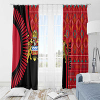 Malawi Patterns Window Curtain Blended with Flag Colors & National Emblem - Cultural Fusion Design