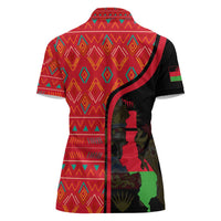 Malawi Patterns Women Polo Shirt Blended with Flag Colors & National Emblem - Cultural Fusion Design