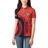 Malawi Patterns Women Polo Shirt Blended with Flag Colors & National Emblem - Cultural Fusion Design