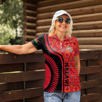 Malawi Patterns Women Polo Shirt Blended with Flag Colors & National Emblem - Cultural Fusion Design