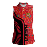 Malawi Patterns Women Sleeveless Polo Shirt Blended with Flag Colors & National Emblem - Cultural Fusion Design