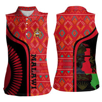 Malawi Patterns Women Sleeveless Polo Shirt Blended with Flag Colors & National Emblem - Cultural Fusion Design