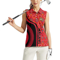 Malawi Patterns Women Sleeveless Polo Shirt Blended with Flag Colors & National Emblem - Cultural Fusion Design