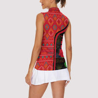 Malawi Patterns Women Sleeveless Polo Shirt Blended with Flag Colors & National Emblem - Cultural Fusion Design