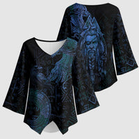Odin Norse Mythology Kimono Sleeve Blouse Viking Rune Art Style