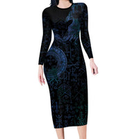 Odin Norse Mythology Long Sleeve Bodycon Dress Viking Rune Art Style