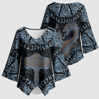 Thor and Jormungandr Norse Mythology Viking Kimono Sleeve Blouse Celtic Knot and Rune Art Style