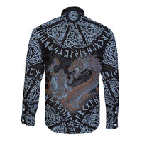 Thor and Jormungandr Norse Mythology Viking Long Sleeve Button Shirt Celtic Knot and Rune Art Style