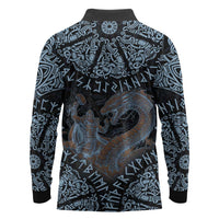 Thor and Jormungandr Norse Mythology Viking Long Sleeve Polo Shirt Celtic Knot and Rune Art Style