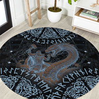 Thor and Jormungandr Norse Mythology Viking Round Carpet Celtic Knot and Rune Art Style