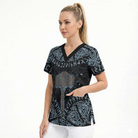 Thor and Jormungandr Norse Mythology Viking Scrub Top Celtic Knot and Rune Art Style