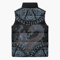 Thor and Jormungandr Norse Mythology Viking Sleeveless Puffer Jacket Celtic Knot and Rune Art Style