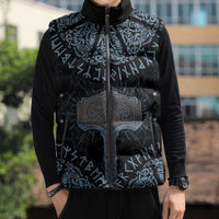 Thor and Jormungandr Norse Mythology Viking Sleeveless Puffer Jacket Celtic Knot and Rune Art Style