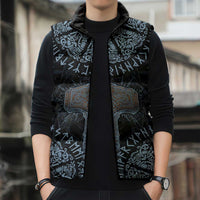Thor and Jormungandr Norse Mythology Viking Sleeveless Puffer Jacket Celtic Knot and Rune Art Style