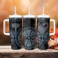 Thor and Jormungandr Norse Mythology Viking Tumbler With Handle Celtic Knot and Rune Art Style
