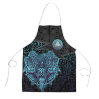 Viking Warrior and Raven Norse Mythology Apron Neon Line Art with Rune Patterns