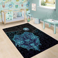 Viking Warrior and Raven Norse Mythology Area Rug Neon Line Art with Rune Patterns