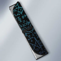 Viking Warrior and Raven Norse Mythology Auto Sun Shade Neon Line Art with Rune Patterns