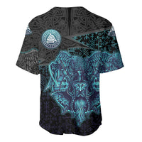 Viking Warrior and Raven Norse Mythology Baseball Jersey Neon Line Art with Rune Patterns