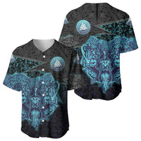 Viking Warrior and Raven Norse Mythology Baseball Jersey Neon Line Art with Rune Patterns