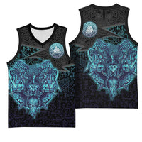 Viking Warrior and Raven Norse Mythology Basketball Jersey Neon Line Art with Rune Patterns