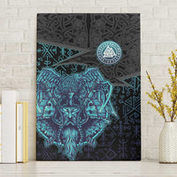Viking Warrior and Raven Norse Mythology Canvas Wall Art Neon Line Art with Rune Patterns