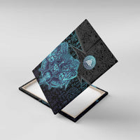 Viking Warrior and Raven Norse Mythology Canvas Wall Art Neon Line Art with Rune Patterns