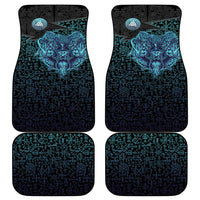 Viking Warrior and Raven Norse Mythology Car Mats Neon Line Art with Rune Patterns