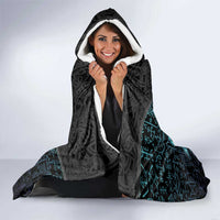 Viking Warrior and Raven Norse Mythology Hooded Blanket Neon Line Art with Rune Patterns