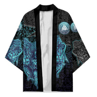 Viking Warrior and Raven Norse Mythology Kimono Neon Line Art with Rune Patterns