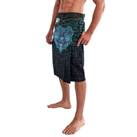 Viking Warrior and Raven Norse Mythology Lavalava Neon Line Art with Rune Patterns