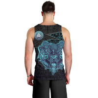 Viking Warrior and Raven Norse Mythology Men Tank Top Neon Line Art with Rune Patterns