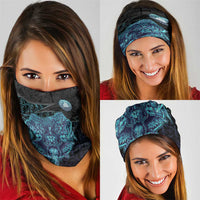 Viking Warrior and Raven Norse Mythology Neck Gaiter Neon Line Art with Rune Patterns