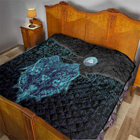 Viking Warrior and Raven Norse Mythology Quilt Neon Line Art with Rune Patterns