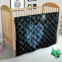 Viking Warrior and Raven Norse Mythology Quilt Neon Line Art with Rune Patterns