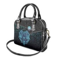 Viking Warrior and Raven Norse Mythology Shoulder Handbag Neon Line Art with Rune Patterns