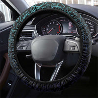 Viking Warrior and Raven Norse Mythology Steering Wheel Cover Neon Line Art with Rune Patterns