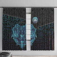 Viking Warrior and Raven Norse Mythology Window Curtain Neon Line Art with Rune Patterns