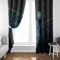 Viking Warrior and Raven Norse Mythology Window Curtain Neon Line Art with Rune Patterns
