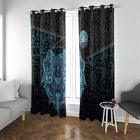 Viking Warrior and Raven Norse Mythology Window Curtain Neon Line Art with Rune Patterns